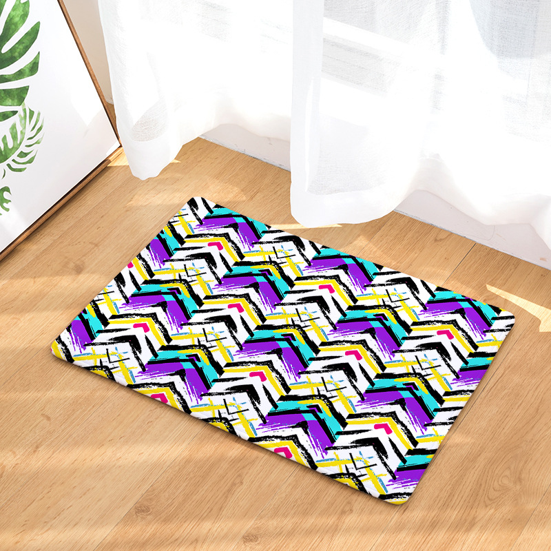 Amazon Cross-Border Flannel Watercolor Triangle Geometric Living Room Bedroom Non-Slip Floor Mat One Piece Dropshipping Processing Wholesale