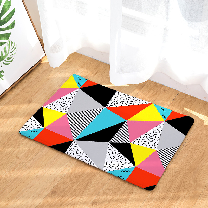 Amazon Cross-Border Flannel Watercolor Triangle Geometric Living Room Bedroom Non-Slip Floor Mat One Piece Dropshipping Processing Wholesale