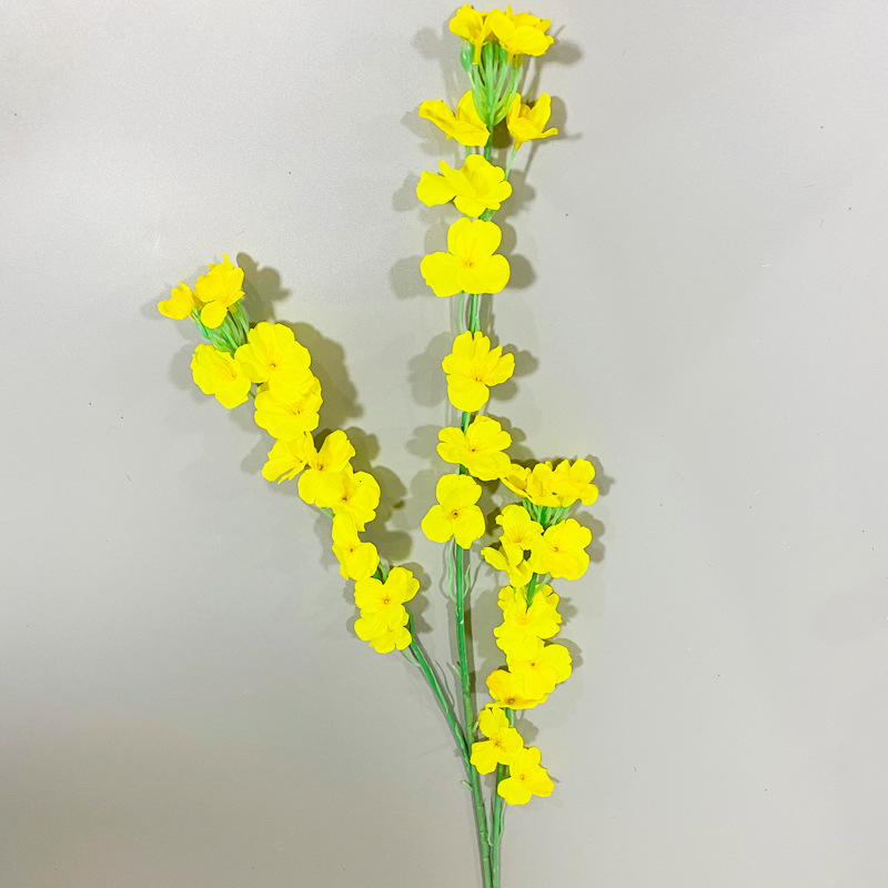 Simulation 3 Fork Rape Flower Wedding Wedding Hall Hotel Soft Decoration Ceiling Arch Decoration Raw Silk Flower Road Lead Flower Arrangement Material