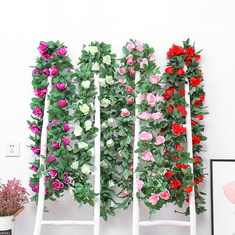 Artificial Rose Rattan Air Conditioner Pipe Winding Fake Flower Vine Indoor Wedding Celebration Decoration Ceiling Wall Hanging Rose