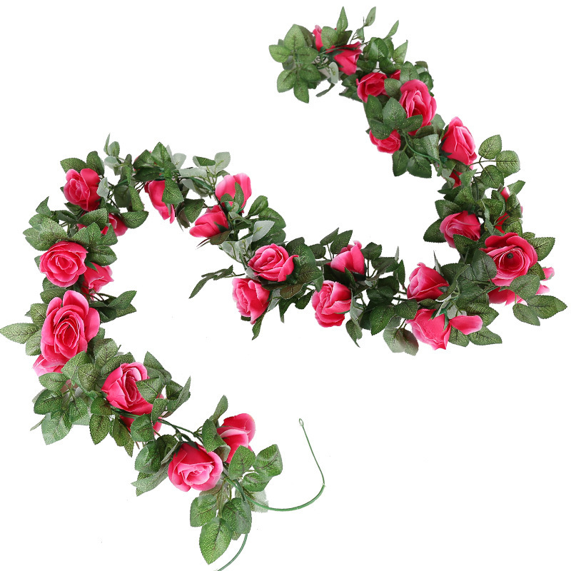 Artificial Rose Rattan Air Conditioner Pipe Winding Fake Flower Vine Indoor Wedding Celebration Decoration Ceiling Wall Hanging Rose