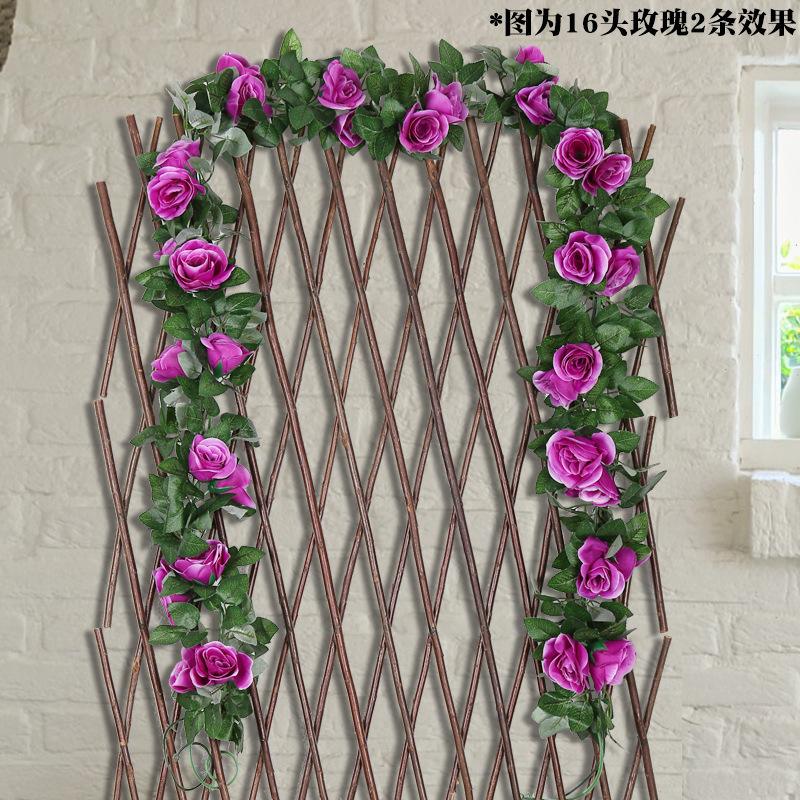Artificial Rose Rattan Air Conditioner Pipe Winding Fake Flower Vine Indoor Wedding Celebration Decoration Ceiling Wall Hanging Rose