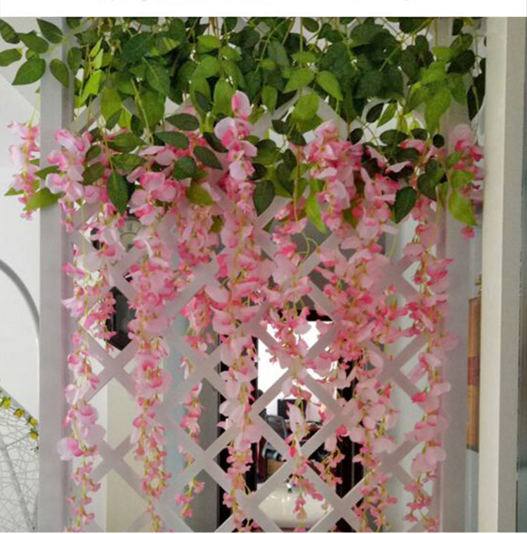 Artificial Wisteria Violet Plastic Silk Flower Decorative Vine Plant Ceiling Fake Flower for Wedding Rattan Green Plant Balcony
