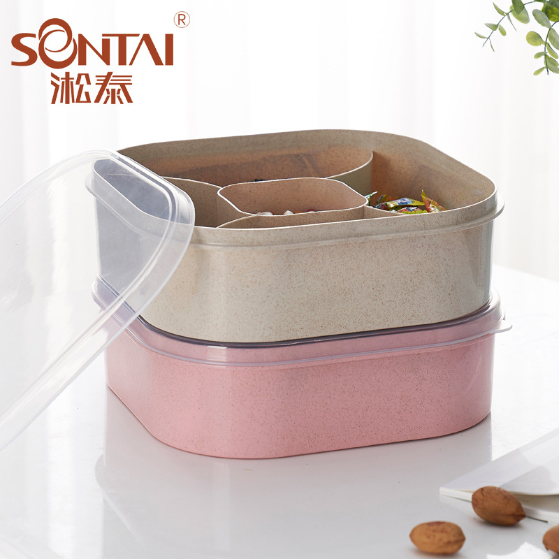 Square Personality Grid Snack Dish Wheat Straw Multi-Functional Candy Box Creative Durable Grid Dried Fruit Tray