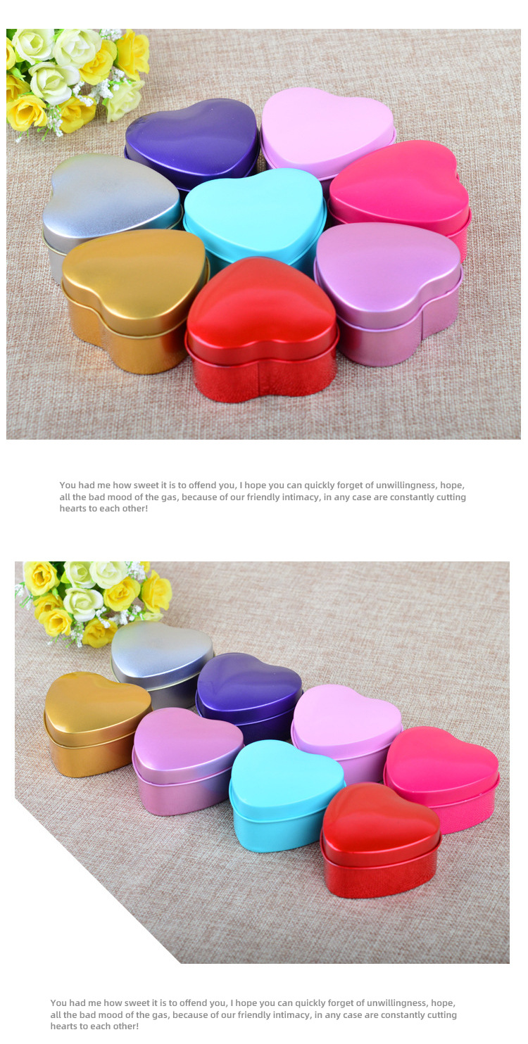 Creative Wedding Supplies Tinplate Wedding Candies Box Heart-Shaped Gift Candy Box Solid Color Wedding Candies Box Factory in Stock