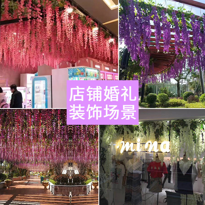 Artificial Wisteria Fake Flower Rattan HANAFUJI Ceiling HANAFUJI Indoor Wedding Plastic Flowers Vine Plant Decorative String Flower