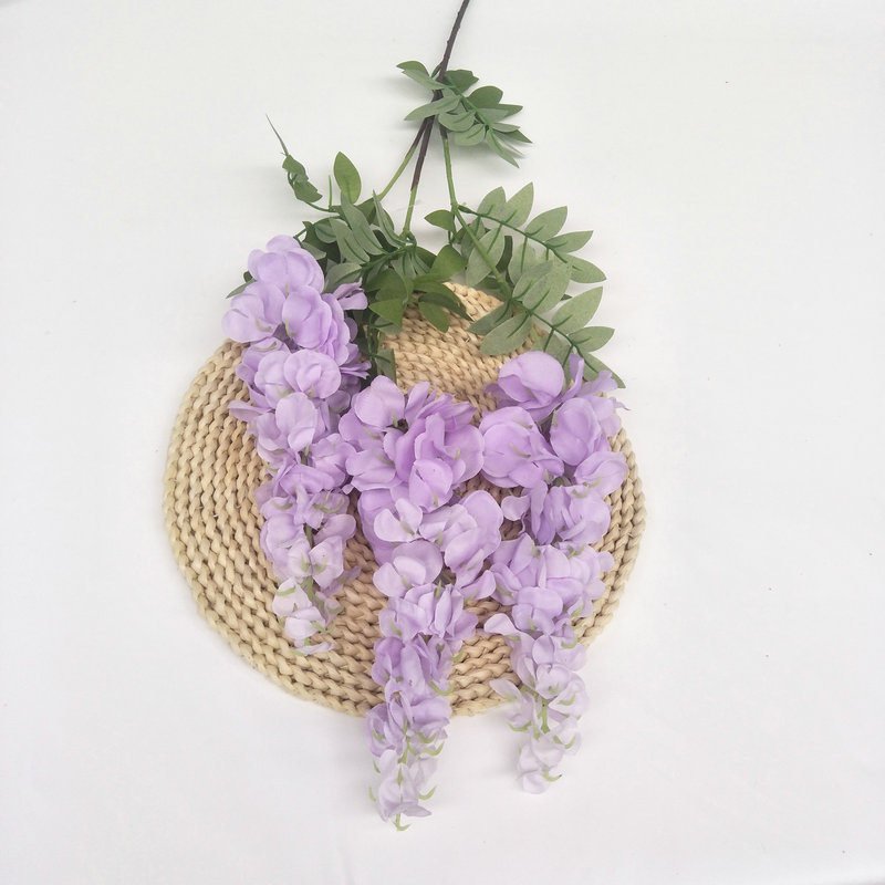 Simulation Three-Fork Wisteria Flower Ceiling Wedding Decoration Flower Multi-Color Simulation Tofu Pudding Rattan Raw Silk Fake Flowers