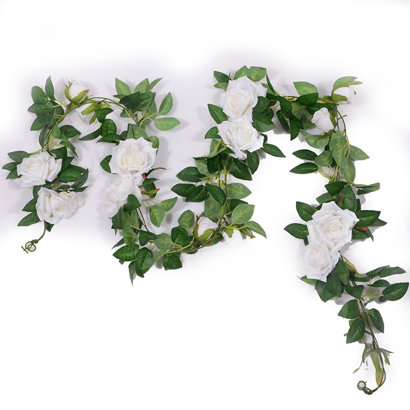 Artificial Rose Vine Fake Flower Rattan Air Conditioning Pipe Hiding Living Room Ceiling Decoration Plastic Vine Twining Plants