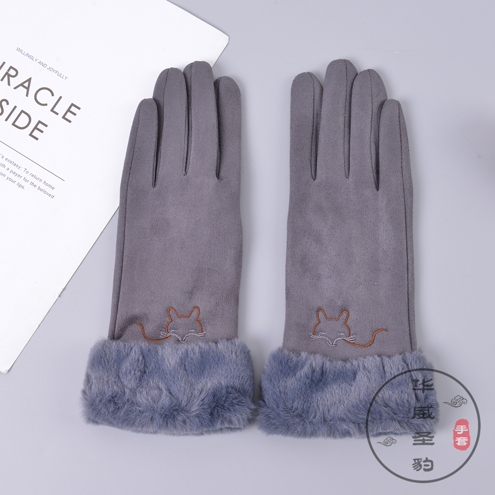 Winter Women&#039;s Warm-Keeping and Cold-Proof Plush Cycling Touch Screen plus Velvet Thickened Korean Style Cute Gloves