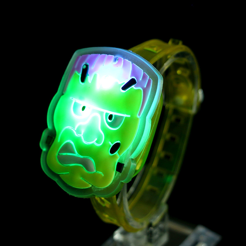 Halloween ghost festival LED flash ring toy cartoon pumpkin skull wrist band music light toy
