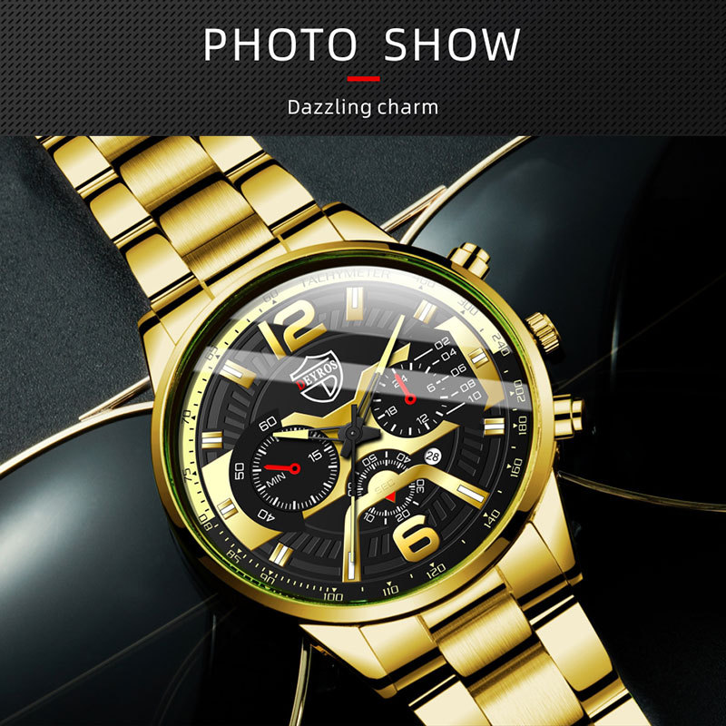 New Fashion Men&#039;s Stainless Steel Calendar Watch Business Quartz Watch Deyros Brand Wrist Watch in Stock