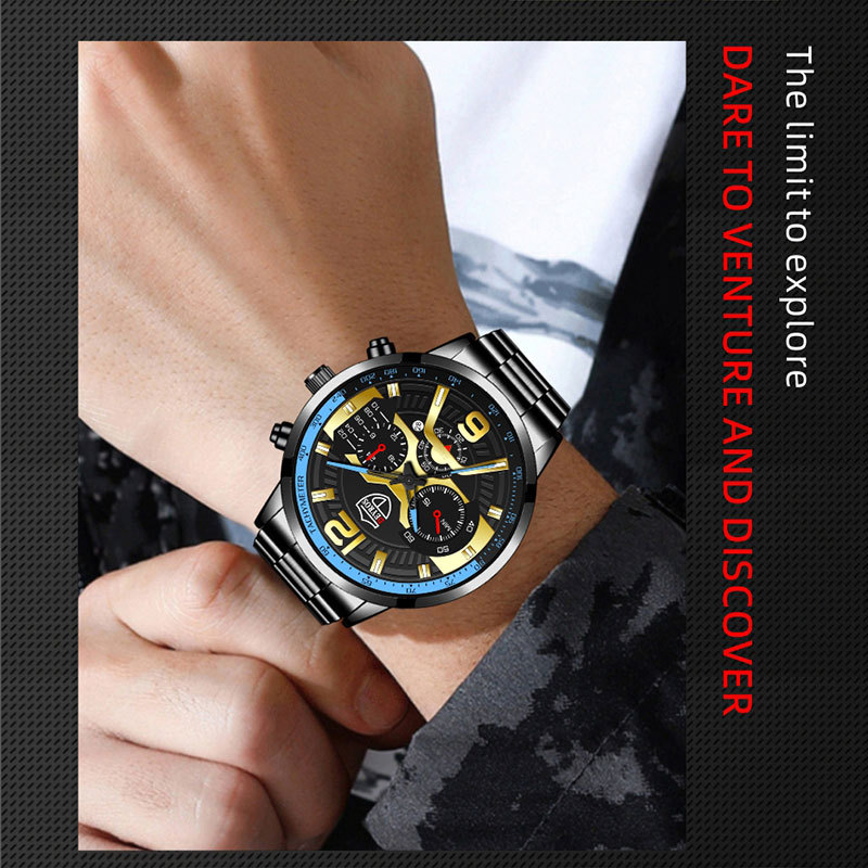 New Fashion Men's Stainless Steel Calendar Watch Business Quartz Watch Deyros Brand Wrist Watch in Stock