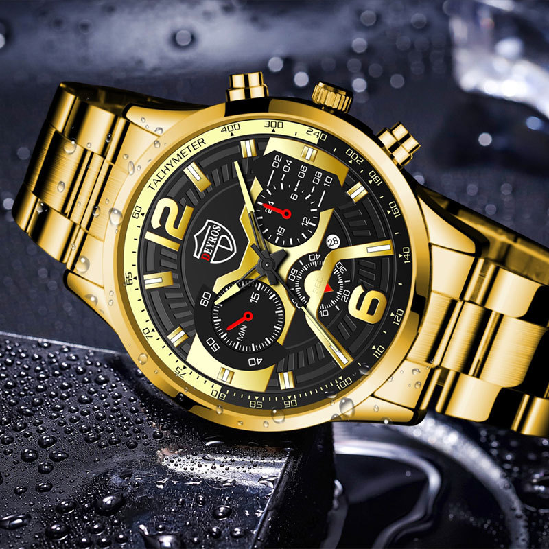 New Fashion Men's Stainless Steel Calendar Watch Business Quartz Watch Deyros Brand Wrist Watch in Stock