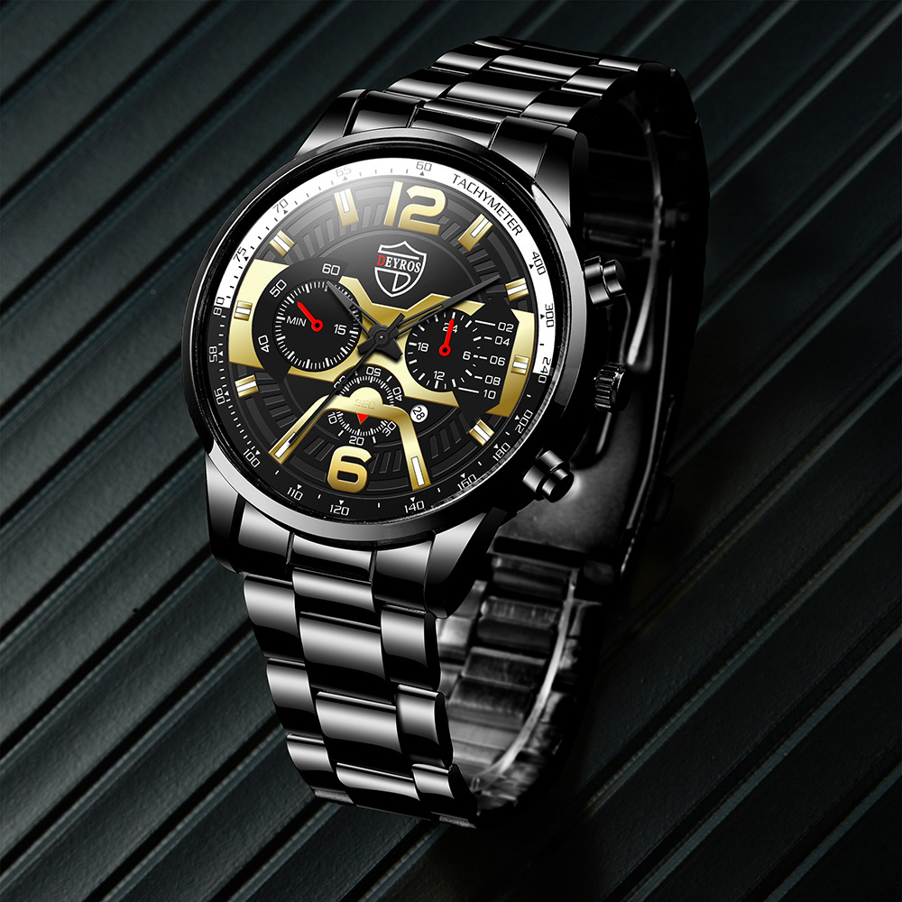 New Fashion Men's Stainless Steel Calendar Watch Business Quartz Watch Deyros Brand Wrist Watch in Stock