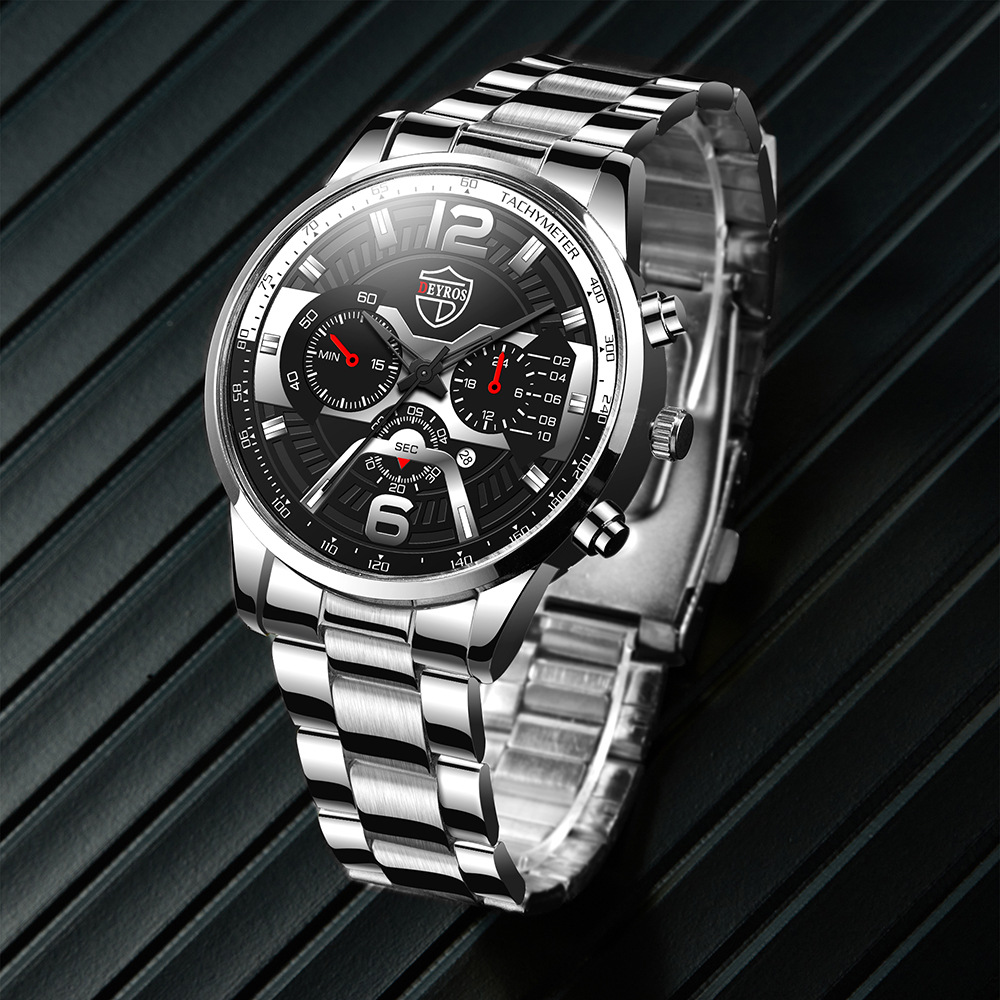 New Fashion Men's Stainless Steel Calendar Watch Business Quartz Watch Deyros Brand Wrist Watch in Stock
