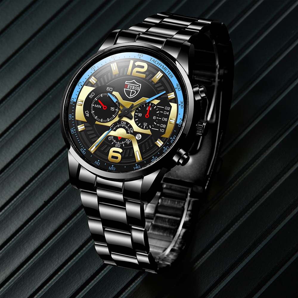 New Fashion Men's Stainless Steel Calendar Watch Business Quartz Watch Deyros Brand Wrist Watch in Stock