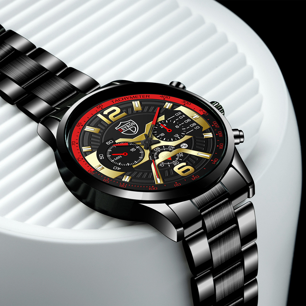 New Fashion Men's Stainless Steel Calendar Watch Business Quartz Watch Deyros Brand Wrist Watch in Stock