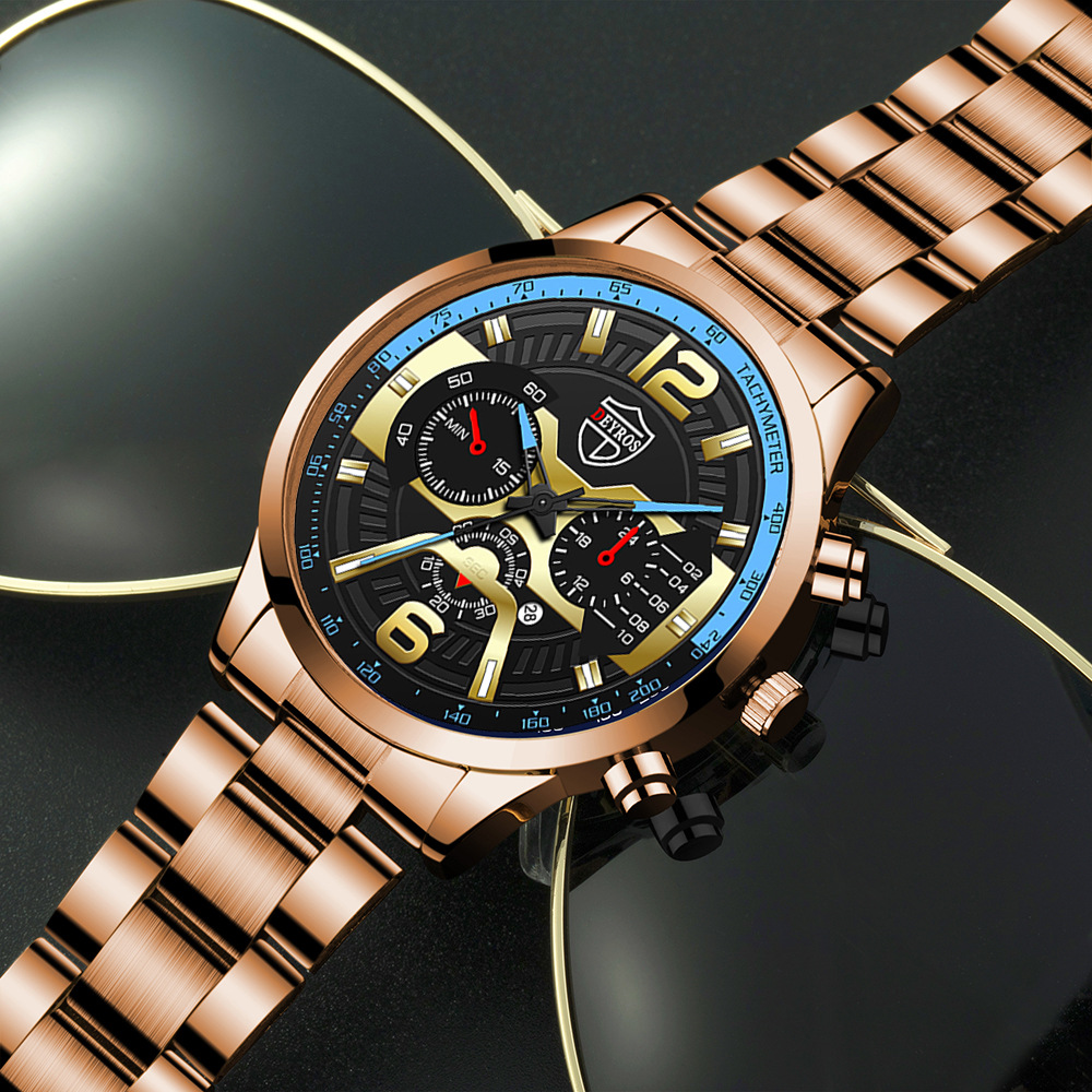 New Fashion Men's Stainless Steel Calendar Watch Business Quartz Watch Deyros Brand Wrist Watch in Stock