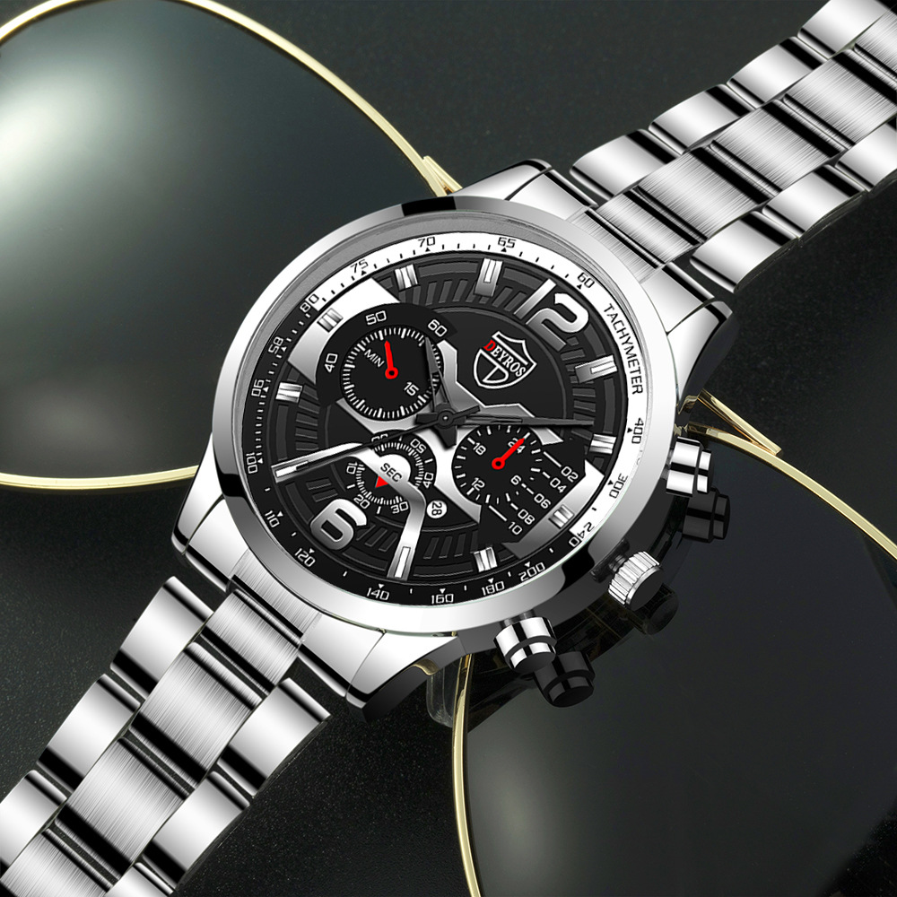 New Fashion Men's Stainless Steel Calendar Watch Business Quartz Watch Deyros Brand Wrist Watch in Stock