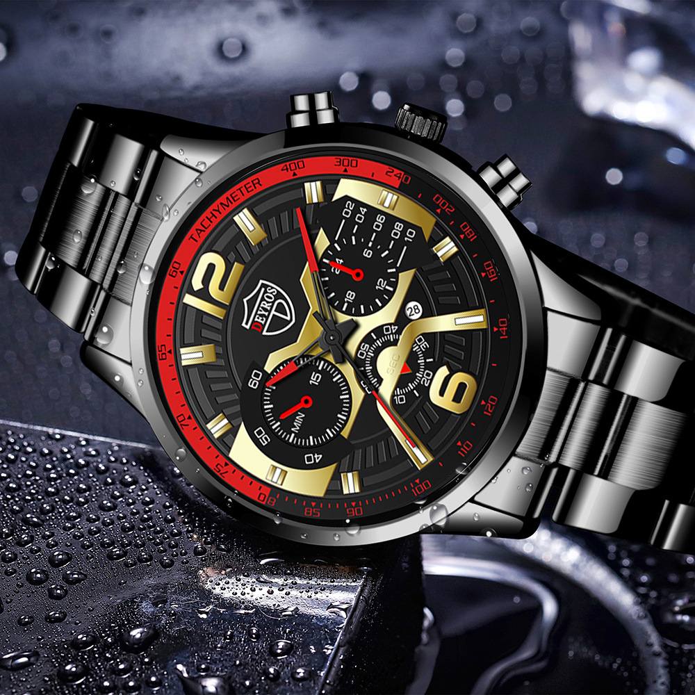 New Fashion Men's Stainless Steel Calendar Watch Business Quartz Watch Deyros Brand Wrist Watch in Stock