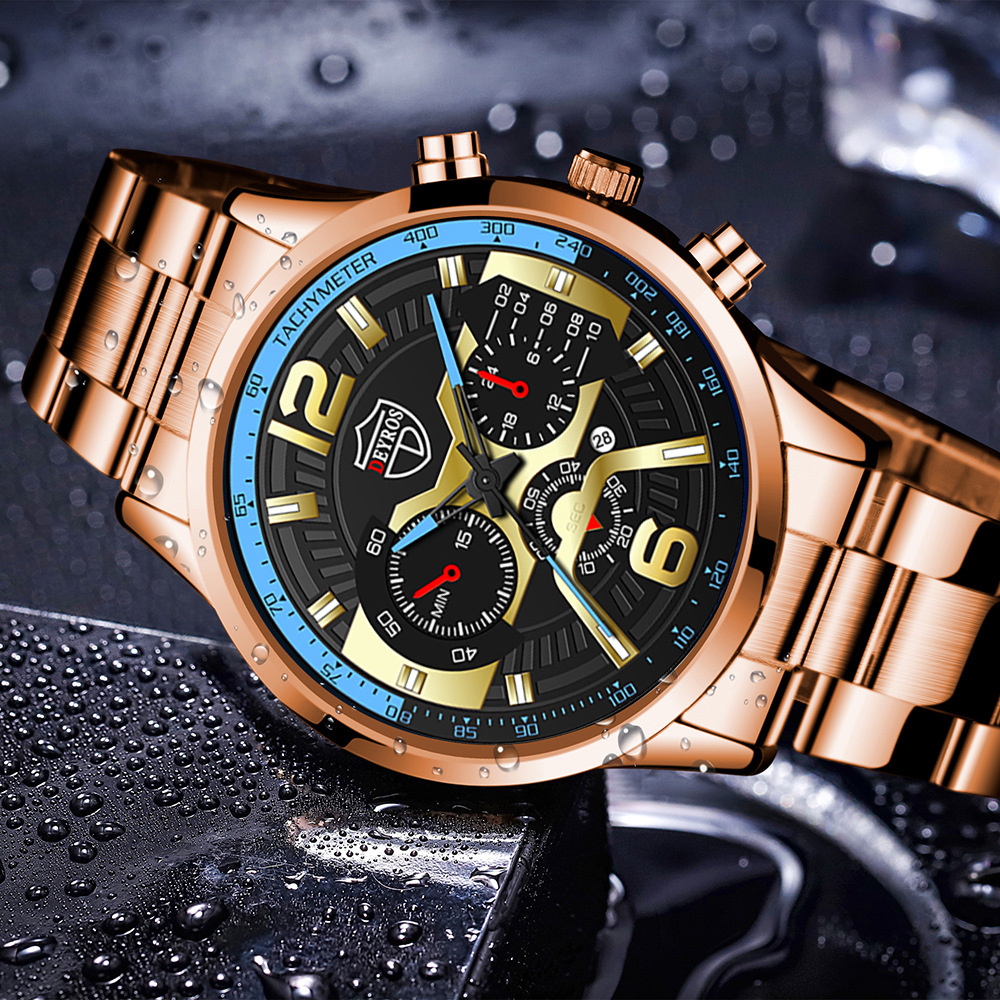 New Fashion Men's Stainless Steel Calendar Watch Business Quartz Watch Deyros Brand Wrist Watch in Stock