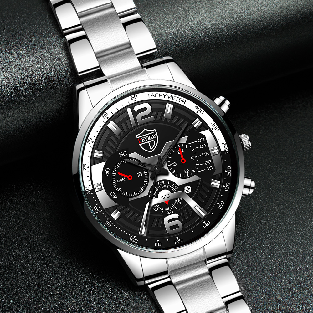 New Fashion Men's Stainless Steel Calendar Watch Business Quartz Watch Deyros Brand Wrist Watch in Stock