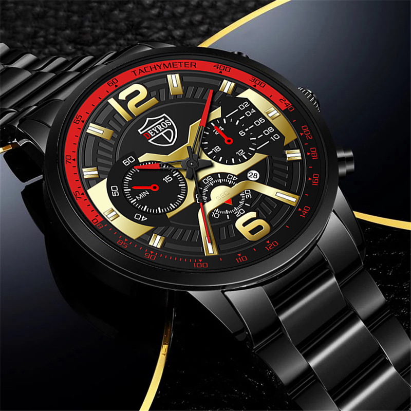 New Fashion Men's Stainless Steel Calendar Watch Business Quartz Watch Deyros Brand Wrist Watch in Stock