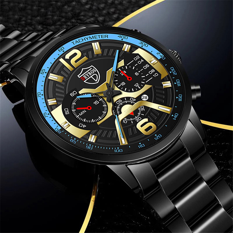 New Fashion Men's Stainless Steel Calendar Watch Business Quartz Watch Deyros Brand Wrist Watch in Stock