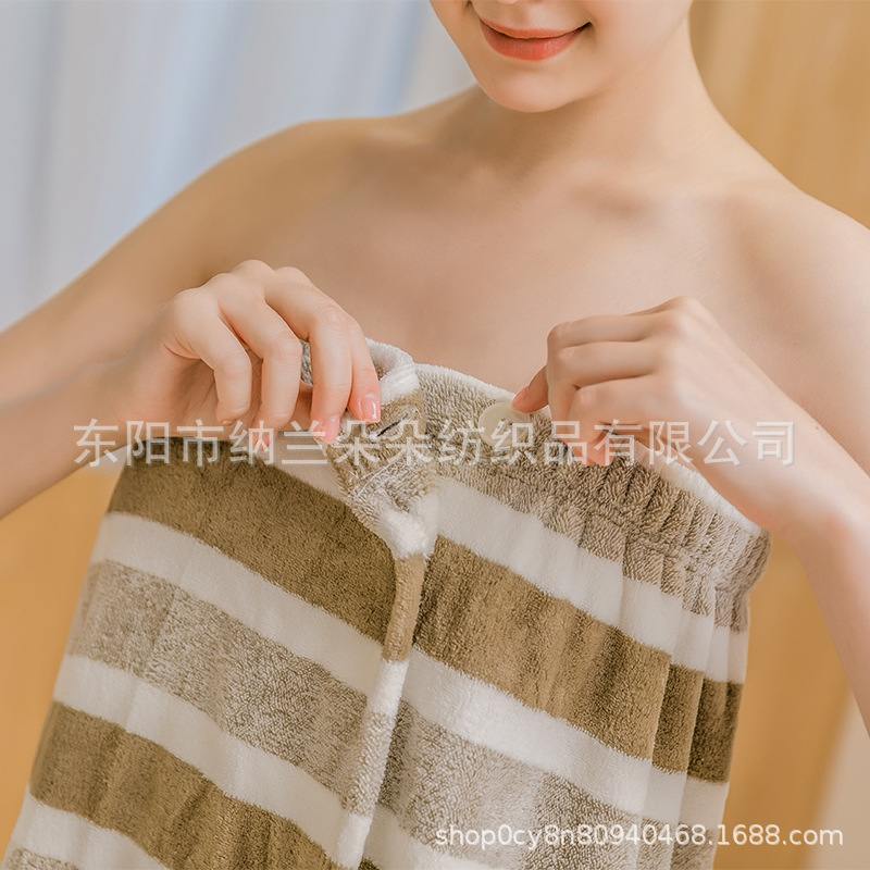 Factory Direct Sales Coral Fleece Anti-Exposure Bath Skirt Kit Wearable Bath Towels Water-Absorbing Quick-Drying Sweet Bow Hair Drying Hat