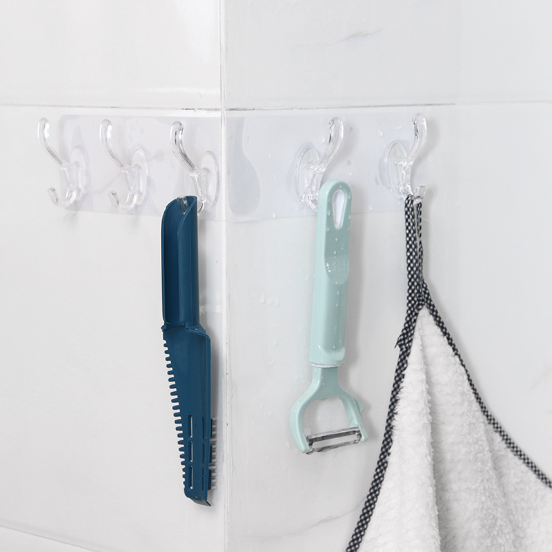 Transparent Row Hook Punch-Free Seamless Sticky Hook 5-Piece 6-Piece Strong Sticky Hook Wall-Mounted Row Hat-and-Coat Hook