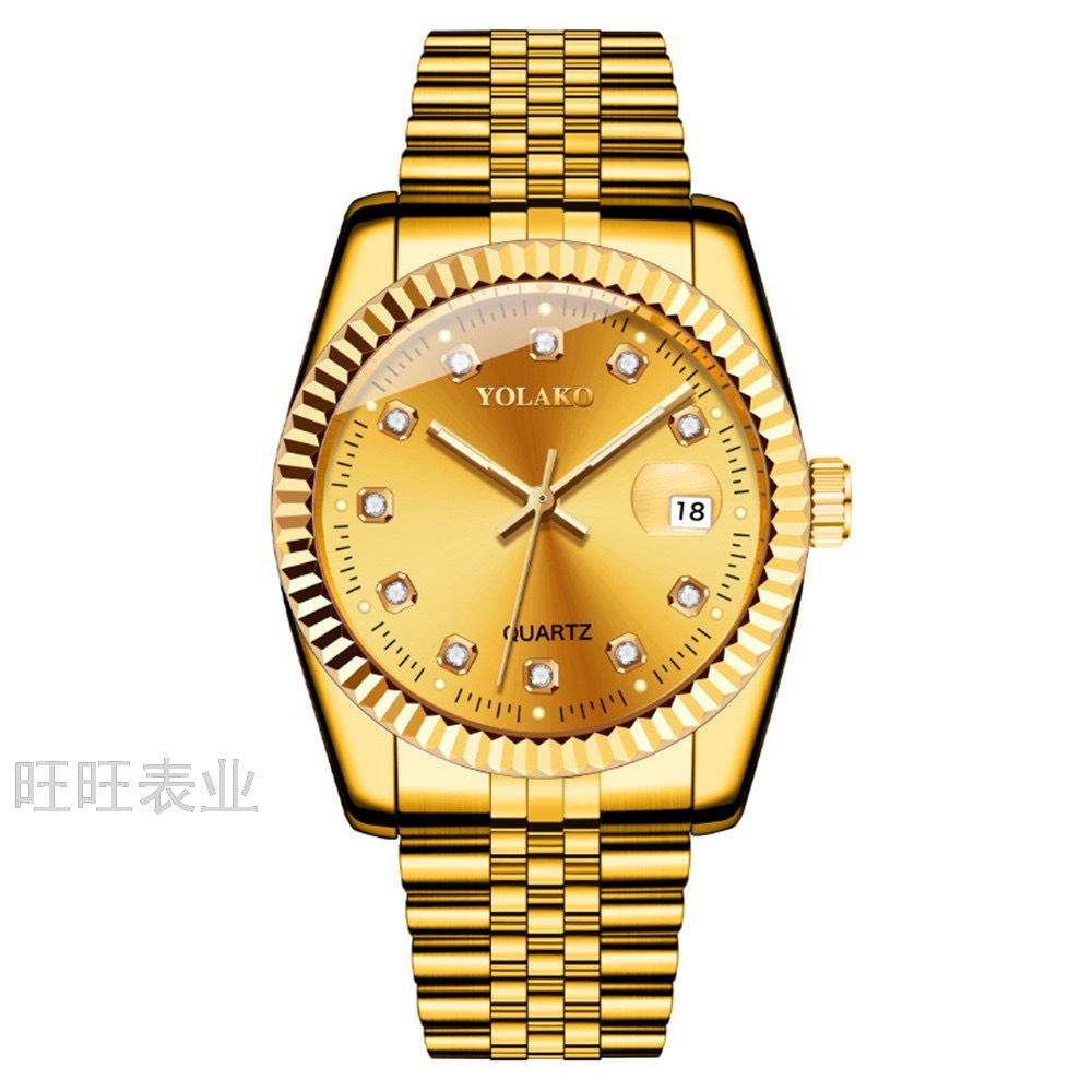 New Influencer Fashion Diamond Gold Watch Men's Quartz Watch Rhinestone Quartz Men's Business Steel Belt Wrist Watch
