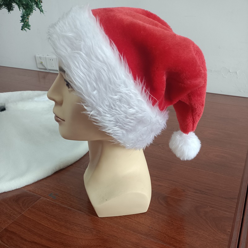 2021 Hot Sale Factory Direct Supply Christmas Decorations Red Adult plus Size Thickened and Densely Woven Plush Christmas Hat