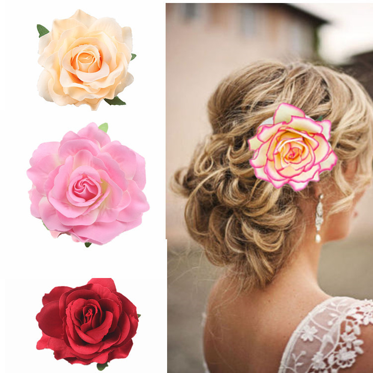 European and American Bride Flower Vacation Accessories Dance Party Hair Accessories Dance Side Clip Headdress Red Rose Flower Hairpin
