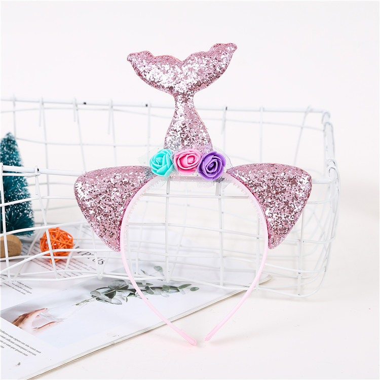 Korean-Style Creative Cute Glittering Powder Fish Tail Cat Ears Flower Headband Children's Party Performance Princess Headdress Wholesale Korean-Style Creative Cute Glittering Powder Fish Tail Cat Ears Flower Headband Children's Party Performance Princess Headdress Wholesale