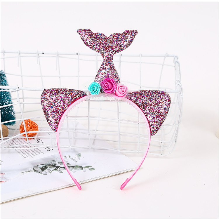 Korean-Style Creative Cute Glittering Powder Fish Tail Cat Ears Flower Headband Children's Party Performance Princess Headdress Wholesale Korean-Style Creative Cute Glittering Powder Fish Tail Cat Ears Flower Headband Children's Party Performance Princess Headdress Wholesale