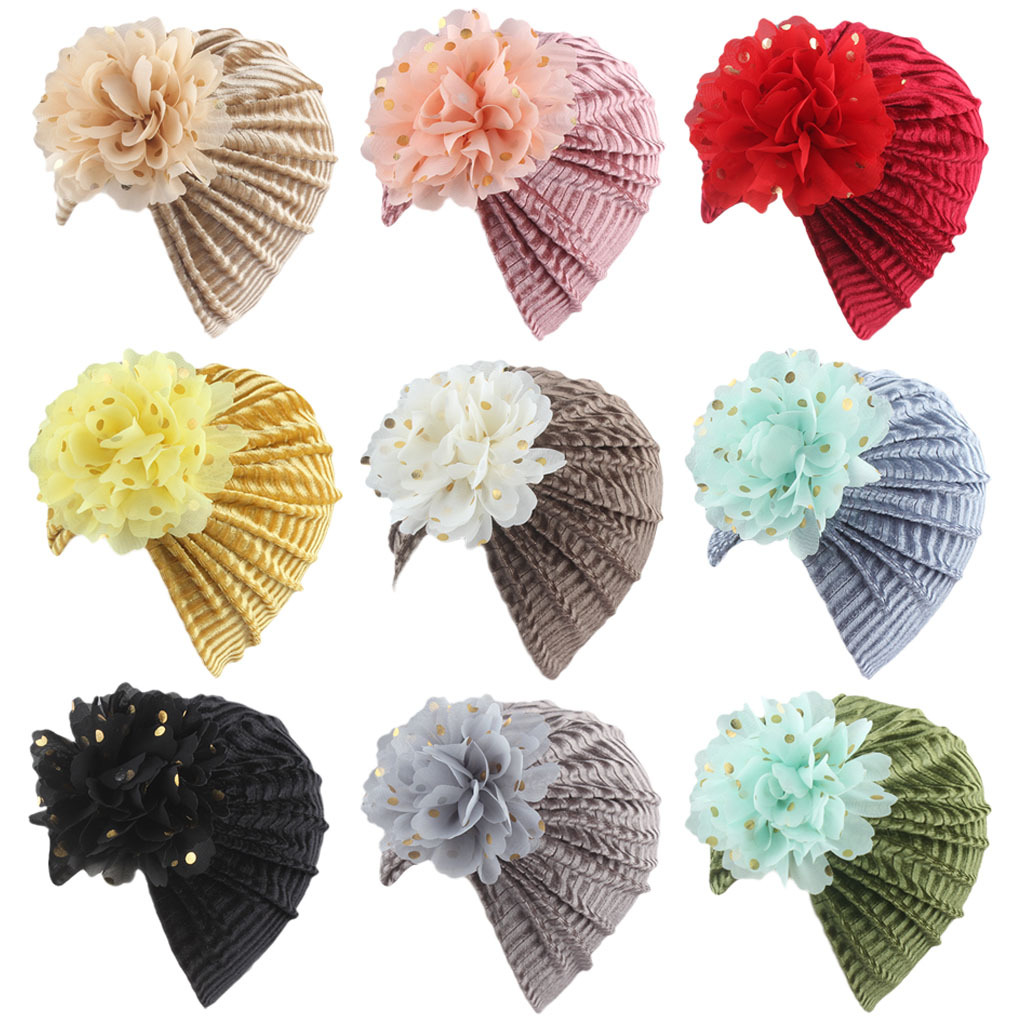 AliExpress European and American New Striped Pleuche Children's Hat Bronzing Flower Headdress Baby Indian Hat Sleeve Cap