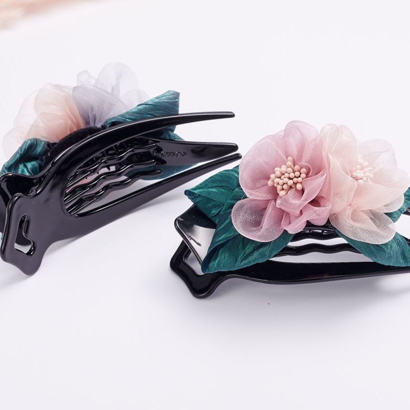 Korean Hairpin Flower Large Grip Elegant Graceful Lady Hair Updo Holder Silk Yarn Cloth Hairpin Headdress Back Head Korean Hairpin Flower Large Grip Elegant Graceful Lady Hair Updo Holder Silk Yarn Cloth Hairpin Headdress Back Head