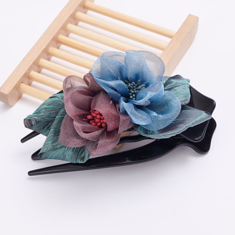 Korean Hairpin Flower Large Grip Elegant Graceful Lady Hair Updo Holder Silk Yarn Cloth Hairpin Headdress Back Head Korean Hairpin Flower Large Grip Elegant Graceful Lady Hair Updo Holder Silk Yarn Cloth Hairpin Headdress Back Head
