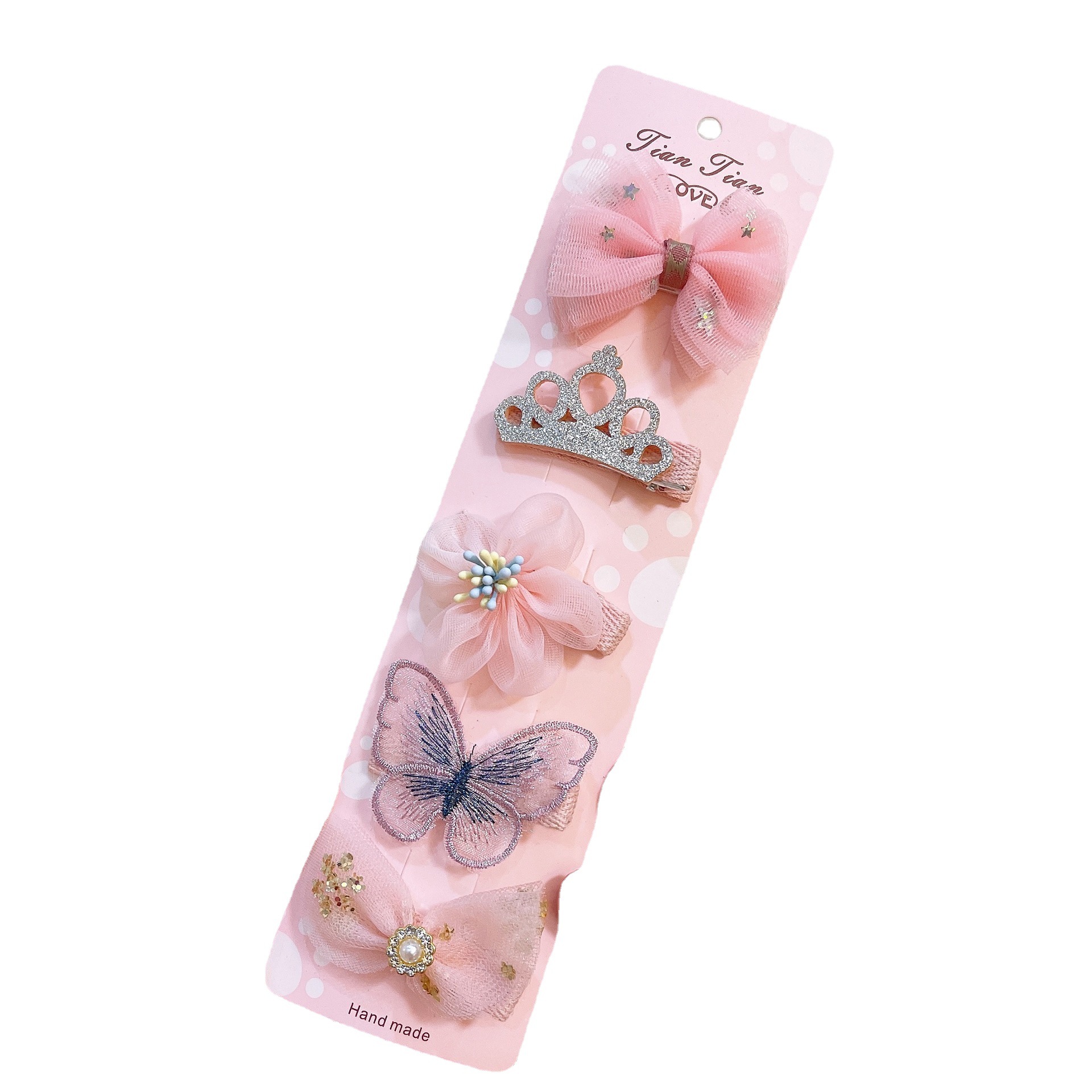 Five-Piece Suit Children&#039;s Princess Headdress Korean Style New Little Girl Hair Accessories Bow Cute Crown Flower Barrettes
