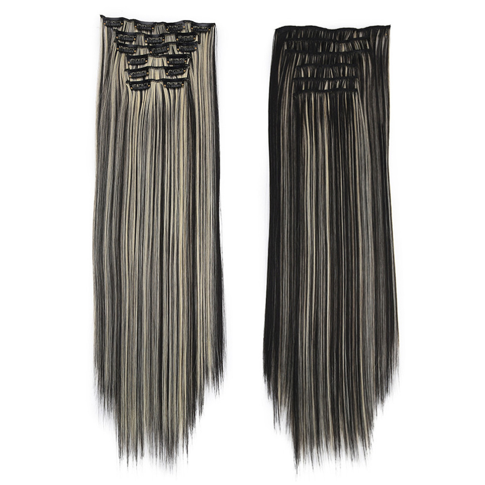 Wig Hairpiece Clip Hair Extension Chemical Fiber High-Temperature Fiber Long Straight Hair Seamless Wig Set 16 Card Hairpiece Clip
