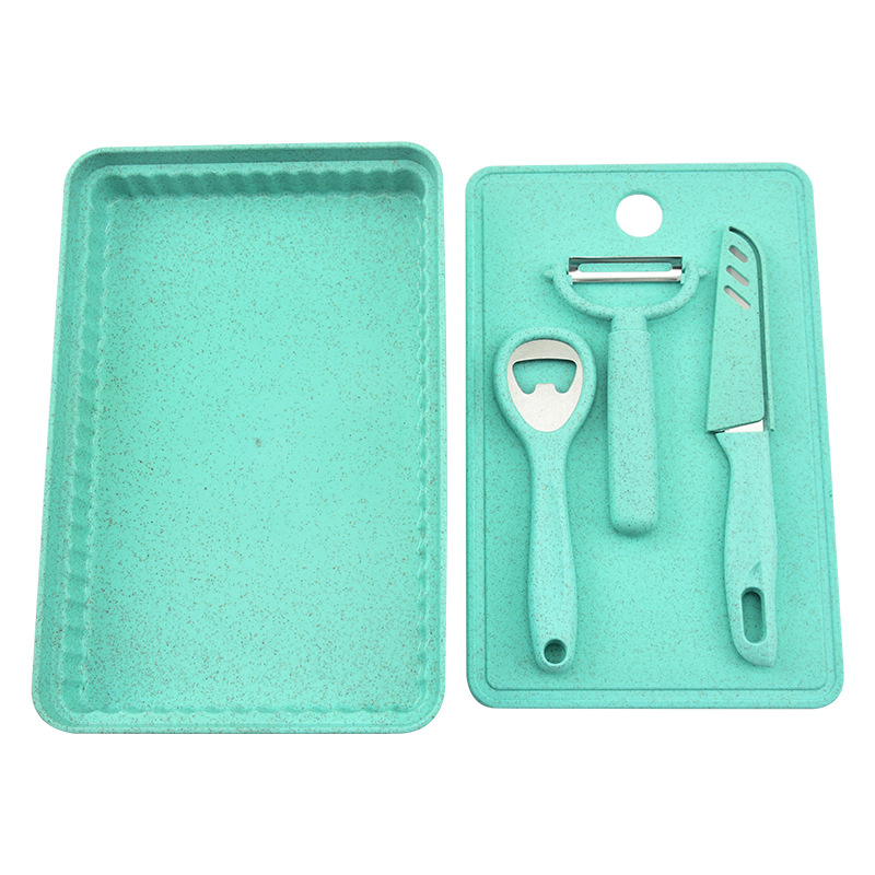 Wheat Cutting Board Fruit Plate Home Chopping Board Cutting Board Fruit Knife Paring Knife Bottle Opener 5-Piece Set Peeler Apple Peeler