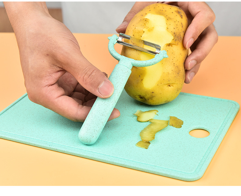 Wheat Cutting Board Fruit Plate Home Chopping Board Cutting Board Fruit Knife Paring Knife Bottle Opener 5-Piece Set Peeler Apple Peeler