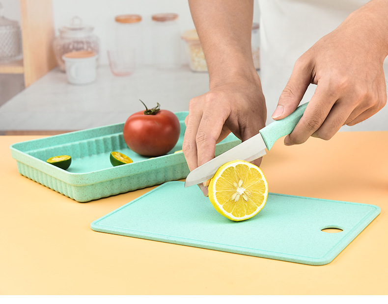 Wheat Cutting Board Fruit Plate Home Chopping Board Cutting Board Fruit Knife Paring Knife Bottle Opener 5-Piece Set Peeler Apple Peeler