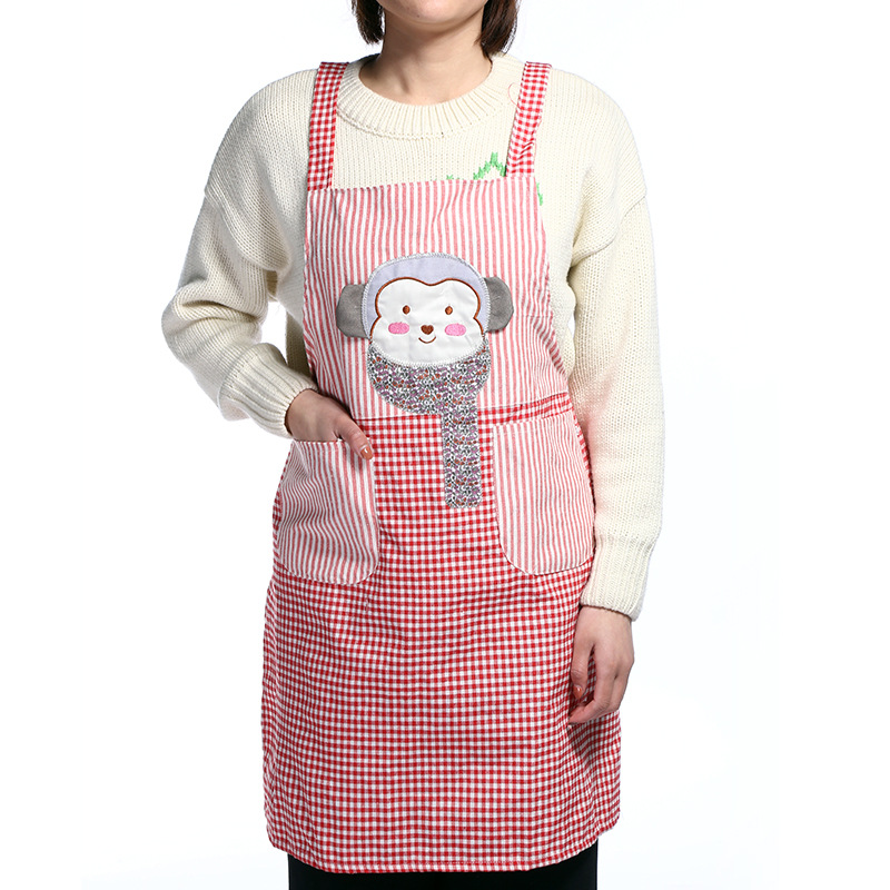 Small monkey design full cotton and thick apron belt pocket magic waterproof kitchen  direct sale wholesale.