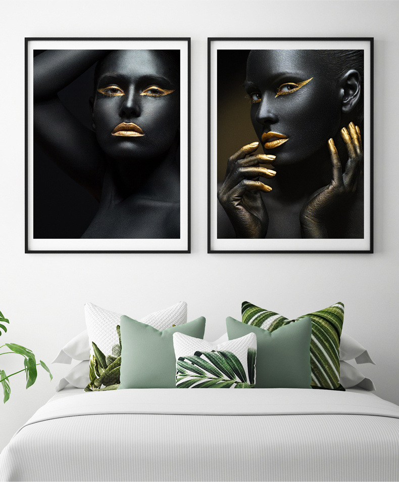 Cross-Border African Women's Triple Golden Decoration Mural Living Room and Bedroom Painting Canvas Painting Painting Core Cross-Border African Women's Triple Golden Decoration Mural Living Room and Bedroom Painting Canvas Painting Painting Core