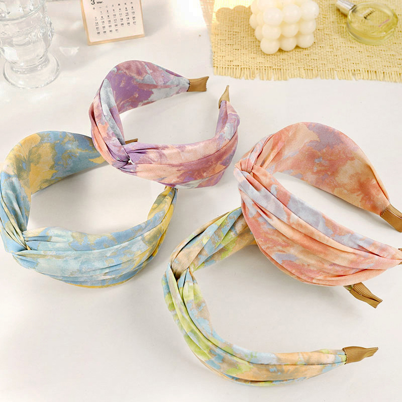 2021 Japanese and Korean New Knotted Hair Hoop Fashion Tie-Dye Cloth Headband Hairpin Female Online Influencer Face Washing Hair Tie F440
