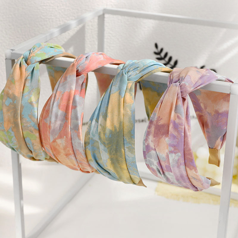 2021 Japanese and Korean New Knotted Hair Hoop Fashion Tie-Dye Cloth Headband Hairpin Female Online Influencer Face Washing Hair Tie F440