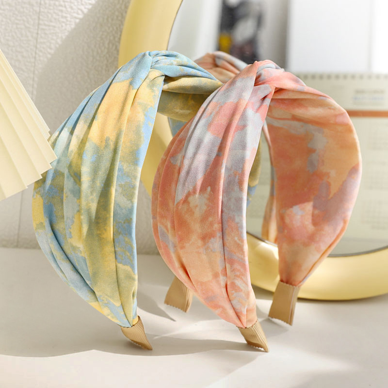 2021 Japanese and Korean New Knotted Hair Hoop Fashion Tie-Dye Cloth Headband Hairpin Female Online Influencer Face Washing Hair Tie F440
