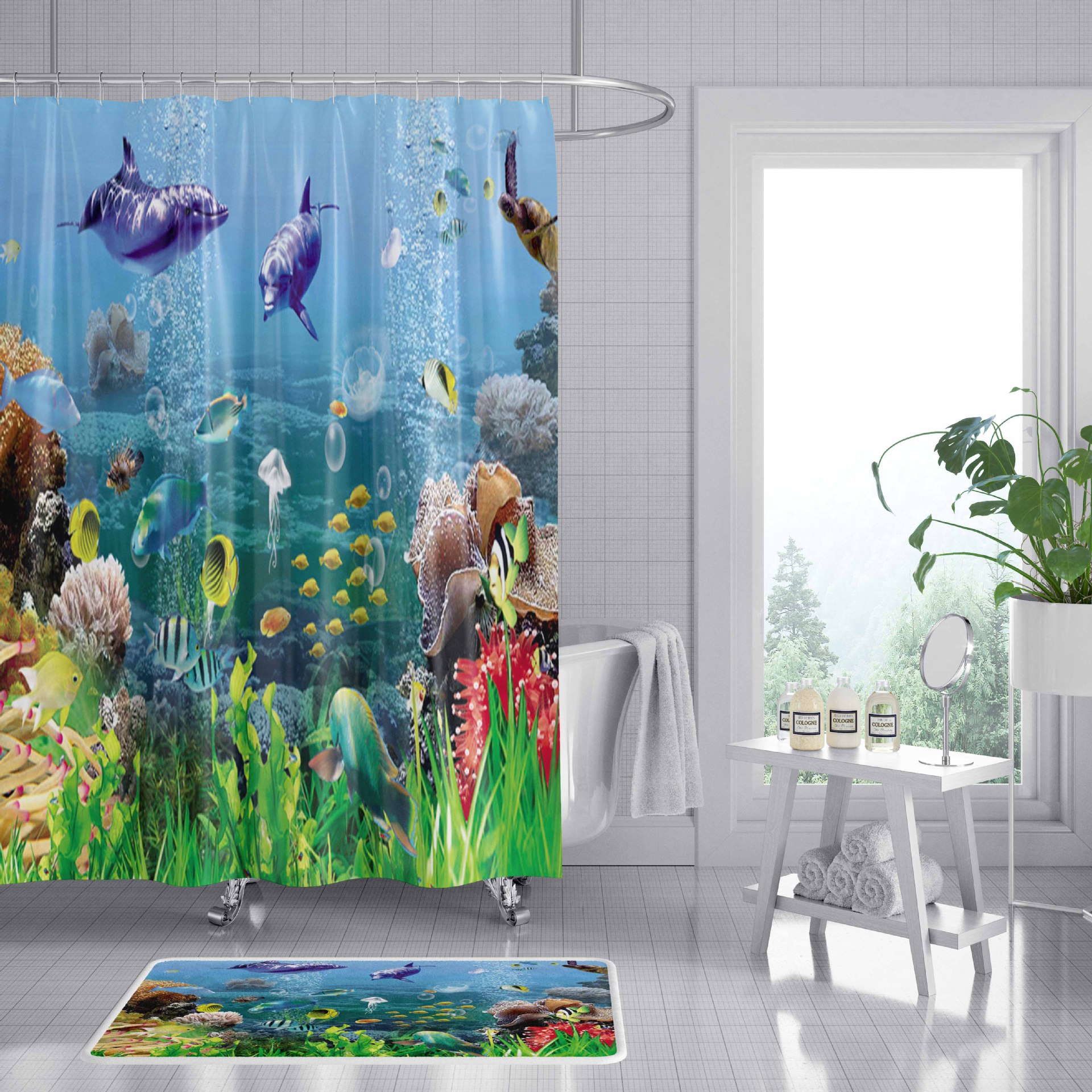 Amazon Hot Sale African Girl Bathroom Four-Piece Set Digital Printing Bathroom Carpet Shower Curtain Absorbent Non-Slip Floor Mat