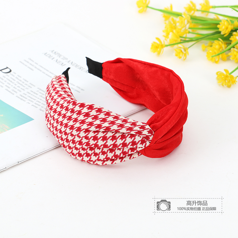 Korean Headdress Solid Color Stitching Plaid Dot Headband Retro Easy Matching Cloth Headband Hairpin Face Washing Facial Mask Hair Accessories